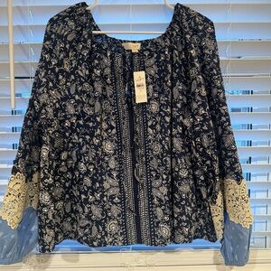 LOFT Blue and White Paisley Blouse